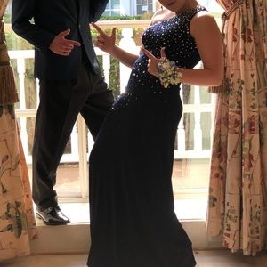 Dark Blue One Shoulder Homecoming Prom Dress